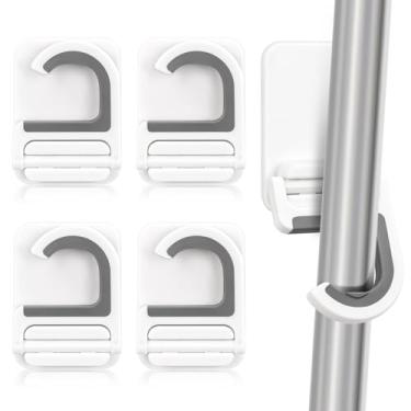 Imagem de 4 peças de suporte transparente para vassoura e esfregão de parede, autoadesivo, antiderrapante, organizador de limpeza, cabo de esfregão, gancho multiuso para casa, cozinha, banheiro, jardim