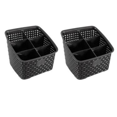Imagem de Kit 2 Organizadores Multiuso Rattan Com 6 Divisórias Preto - Nitron