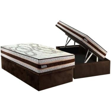 Imagem de Conjunto Box Baú Solteiro: Colchão Espuma Paropas Resiste Double Face Ag D45 + Base Crc Suede Brown (88x188)