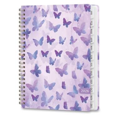 Imagem de Agenda 2026, agenda diária acadêmica (janeiro de 2026 a dezembro de 2026), caderno de planejamento de capa dura para acessórios de escritório e material escolar, borboletas roxas