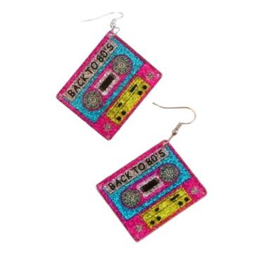 Imagem de Brincos de fita cassete retrô anos 80 anos 90 brincos de acrílico neon roupas vintage brinco de Halloween, Acrílico, Sem pedra preciosa