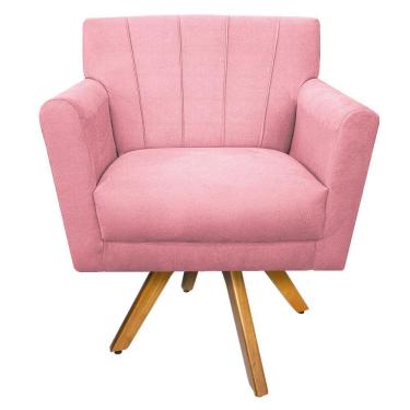 Imagem de Poltrona Laura Base Giratória de Madeira Suede Rosa Bebê