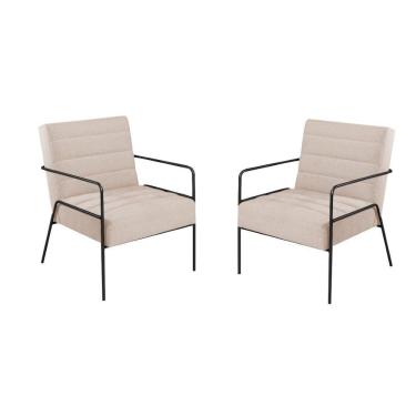 Imagem de Kit 2 Poltronas Braços De Metal Preto tramado Bege