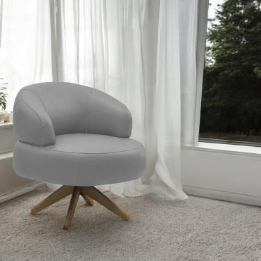 Imagem de Poltrona Decorativa Katy Sala De Estar Base Giratória Em Madeira Couro Grafite G88 - Gran Belo