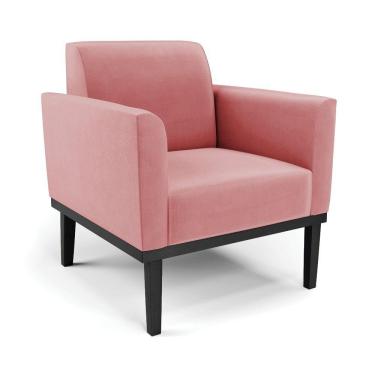 Imagem de Poltrona Decorativa Pés Fixo Em Madeira Preto Suede Rose