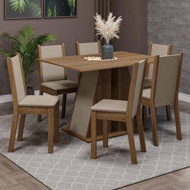 Imagem de Conjunto Sala De Jantar Mesa Tampo De Madeira 6 Cadeiras Rustic/crema/bege Wendy Madesa Rustic/crema/sintético Bege