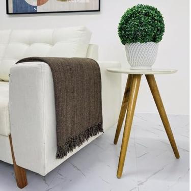 Imagem de Manta Protetora para Sofá Decorativa 240 x 180 - Tamanho Gigante Retrátil 100% Algodão com Franjas (Marrom)