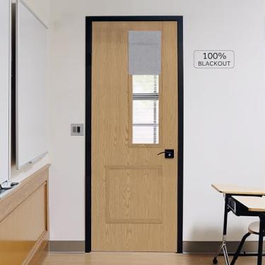 Imagem de StangH 100% blackout capa magnética para janela de porta de sala de aula, persianas romanas texturizadas de linho sem fio com privacidade Tricia cortina de janela de porta com isolamento térmico