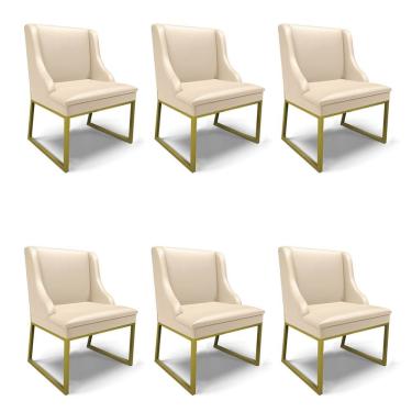 Imagem de Cadeira Sala De Jantar Industrial Dourado Kit 6 Liz Sintético D03 - D'rossi Bege