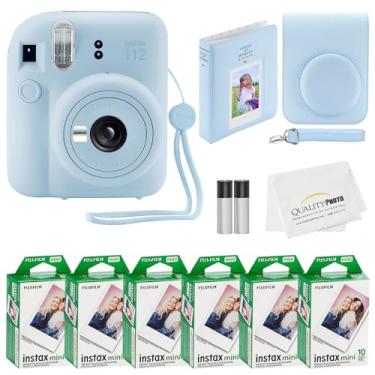 Imagem de Câmera instantânea Fujifilm Instax Mini 12 + 60 papeis fotográficos + pacote de fotos de qualidade, capa, adesivos de decoração, molduras, álbum de fotos (azul pastel)