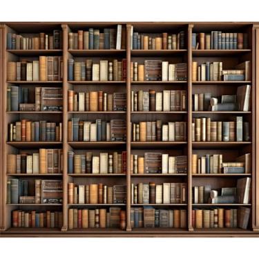 Imagem de Yeele Estante de madeira vintage de 2,1 x 1,5 m para biblioteca de fotografia, estante de livros para casa, escritório, fundo para gravação de vídeo, conferência online, decoração de sessão de fotos