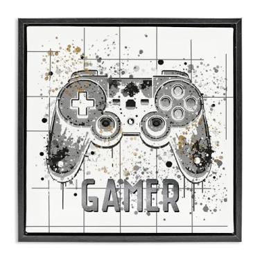 Imagem de Stupell Industries Gamer with Pixel Splatter Black Framed Floater Canvas Wall Art, design por Kim Allen, 18 x 18
