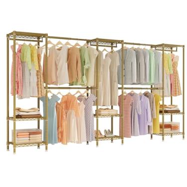 Imagem de Higeego Arara de roupas grande, suporte para pendurar roupas, suporte para roupas resistentes, armário de guarda-roupa independente com hastes extensíveis, largura de 7,8 a 3,3 m, ouro H11