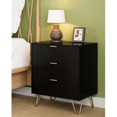 Imagem de Aobafuir Cômoda com 3 gavetas para quarto, cômoda de armário moderna canelada, cômoda de armazenamento pequena (faixa preta)