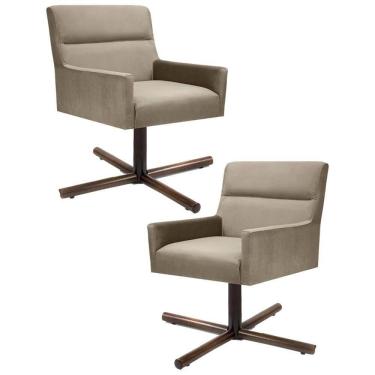 Imagem de Kit 2 Poltronas Decorativas Giratórias Base Xis Madeira Angel Veludo C-68 Marrom Claro - Domi