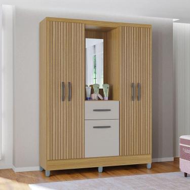 Imagem de Guarda Roupa Casal Com 5 Portas E 1 Gavetas Atlas Poquema Damasco / Ripado / Offwhite