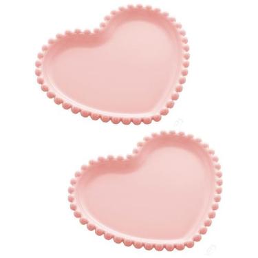 Imagem de Kit 2 Pratos De Cerâmica Coração 20cm Formato Coração Fofo Conjunto Pa
