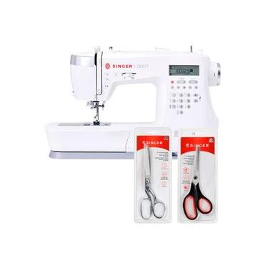 Imagem de Kit Máquina de Costura CE677 + Tesoura 8" Tecido e Tesoura Multiuso Preta Bivolt