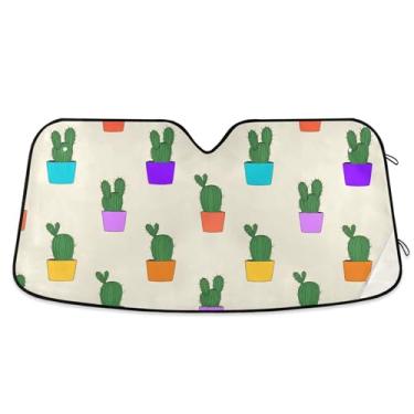 Imagem de SEHANY Pára-brisa de carro cacto planta verde para-sol dobrável janela frontal protetor de viseira solar para carro, SUV, caminhão - Mantenha o veículo fresco, 139 x 70 centímetros