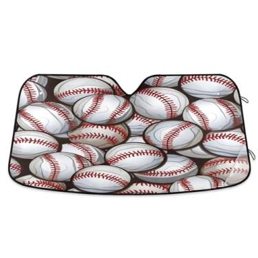 Imagem de ATTX Padrão de bolas de beisebol pára-brisa de carro 134,6 cm x 59,7 cm escudo solar universal com proteção UV, persiana de janela frontal automática dobrável para sedãs SUVs caminhões #142