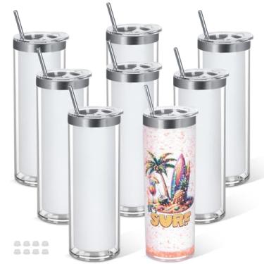 Imagem de Copo de globo de neve pré-perfurado de parede dupla de 590 ml, pacote com 8, copos de storyboard isolados de plástico externo interno de aço inoxidável, camada intermediária DIY para presentes de copo