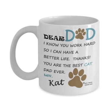 Imagem de Caneca de café Dear Cat Dad, nota de agradecimento sincera para um homem que trabalha duro para dar à sua gatinha uma vida melhor. Ideia engraçada para o dia dos pais, aniversário, dia dos namorados,