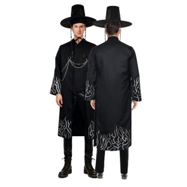 Imagem de Auoctey Fantasia Saja para meninos, cosplay, fantasia de Sajaboy Jinu, casaco, calça, cinto, chapéu, preto, roupa de Halloween masculina