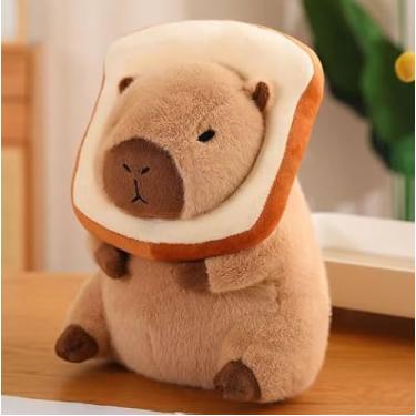 Imagem de Capivara de Pelúcia com Pão/Torrada – Chaveiro 12 cm e Pelúcia 30 cm, Bichinho Fofo, Macio e Decorativo (30 cm)