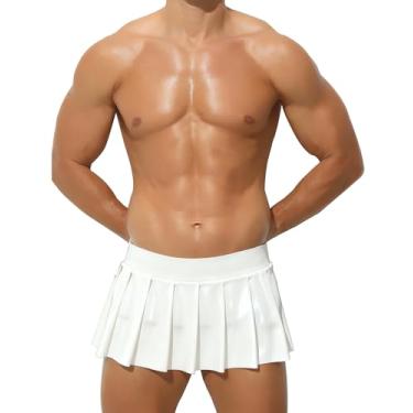 Imagem de HAVBX Minissaia plissada sexy masculina, saia para fantasia de maricas, roupa de menina escolar para dramatização, Branco, Tamanho Único