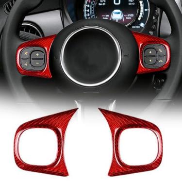 Imagem de FINMOKAL Acabamento de capa de botão de volante de fibra de carbono real compatível com Fiat 500 2020-2023 (vermelho)