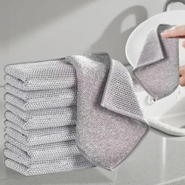 Imagem de 5 peças de pano de prato de metal, esfregão de lã de aço antiarranhões e odores de 3 camadas | Reutilizável e multiuso para limpeza úmida e a seco | Seguro para pratos, pias, fogões e panelas