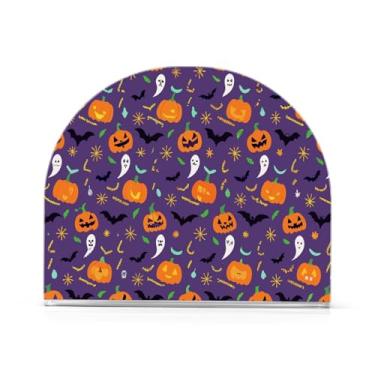 Imagem de JUZIHAI Suporte de guardanapo de abóbora Halloween Boo para mesa dispensador de guardanapo de acrílico para mesa suporte de lenços independente para cozinha sala de jantar bar festa decoração de casa