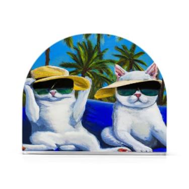 Imagem de JUZIHAI Palms Beach Cats Porta-guardanapos para mesa Dispensador de guardanapos de acrílico para mesa Suporte de lenços independente para cozinha sala de jantar bar festa decoração de casa