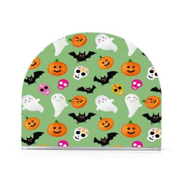 Imagem de JUZIHAI Halloween Boo Abóboras Suporte de guardanapo de morcego para mesa Dispensador de guardanapo de acrílico Suporte de lenço independente para cozinha sala de jantar bar festa decoração de casa