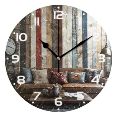 Imagem de JUZIHAI Relógio de parede retrô estilo rústico, silencioso, sem tique-taque, relógios de parede redondos, operados por bateria, fácil de ler, relógio decorativo de parede para casa, cozinha, sala de