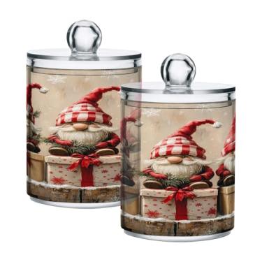 Imagem de Qilmy Qtip Suporte de 400 ml, frasco de armazenamento de boticário de plástico transparente de Natal fofo com tampa, dispensador de recipiente de banheiro para bola de algodão, cotonete, fio dental