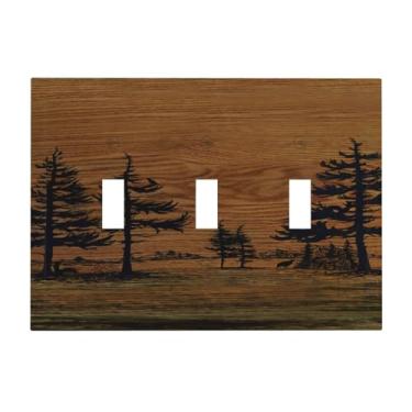 Imagem de Vghoko Capas decorativas de placa de interruptor rústica para casa de fazenda, placa marrom de pinheiro, grão de madeira, 3 gangues, placa de parede com interruptor triplo para decoração de banheiro