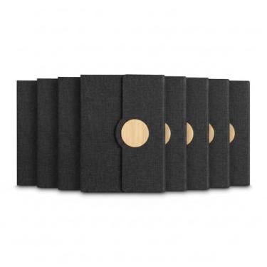 Imagem de Caderno de Anotações Ecológico, Capa em Tecido RPET com Detalhe em Bambu, 80 Folhas Pautadas, Suporte para Caneta, 21x16cm (10, Preto)