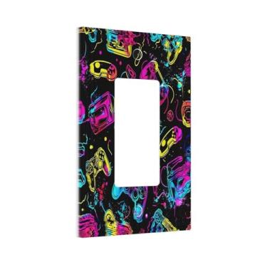 Imagem de Jogo para meninos 1 Gang Rocker/GFCI interruptor de luz de tomada placa de parede padrão de jogador placa frontal decorativa controle de jogos moderno adolescente berçário banheiro casa de banho sala