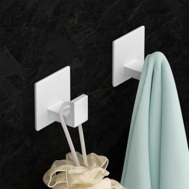 Imagem de VINHOLD Ganchos de chuveiro adesivos, ganchos de toalha para pendurar roupão, casaco, chapéu, bucha, ganchos de parede resistentes no banheiro, cozinha e escritório (pacote com 2, branco)