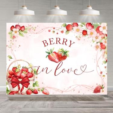 Imagem de Rsuuinu Berry in Love Pano de fundo de chá de panela floral morango noiva para ser noivado fundo fotográfico Miss to Mrs Proposal Decorações de festa de casamento Banner Photo Booth Studio adereços
