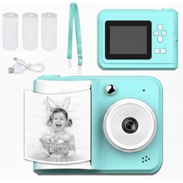Imagem de 【Câmera Infantil HD de 48MP】Câmera Instantânea Pronta para Impressão com Música MP3, 5 Jogos e Kit Criativo para Desenho DIY (Azul)