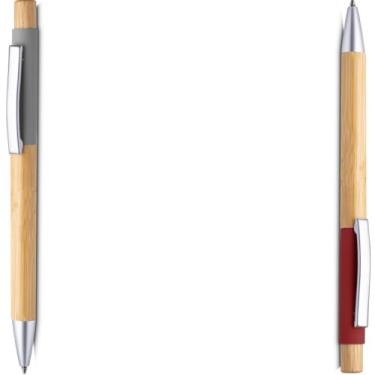 Imagem de Caneta Esferográfica Retrátil em Alumínio Reciclável e Bambu, Escrita Azul, Refil Parker, Grip Antiderrapante, 1 e 2Unidades, 1mm (Cinza e Vermelho)