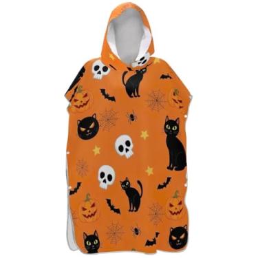 Imagem de Joisal Poncho de surf laranja para gatos pretos de Halloween para mudança de roupão plus size homens mulheres poncho com capuz praia moletom toalha floral
