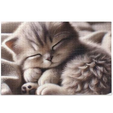 Imagem de Quebra-cabeça de gato fofo gatinho 500 peças para adultos família amantes presentes quebra-cabeça cena de outono personalizado animal arte colorida, 52 cm x 37,8 cm