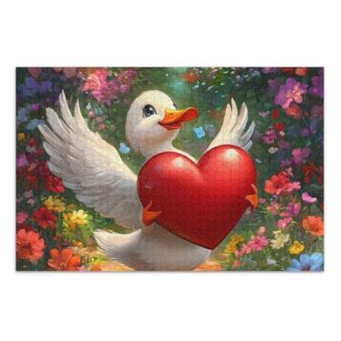 Imagem de Quebra-cabeça Jigsaw 500 peças adultos amor pomba coração asas romântico engraçado grande quebra-cabeça animal flor arte, 20,5 x 14,9 polegadas