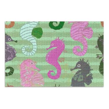 Imagem de Quebra-cabeça colorido listrado verde cavalo marinho adulto 1000 peças decoração de arte pintura personalizada divertido brinquedo adulto presentes para amantes de quebra-cabeça, 75 x 40 centímetros