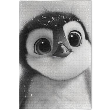 Imagem de Quebra-cabeça pinguim com olhos grandes 1000 peças presentes engraçados de tecnologia de jogo arte prima arte de pintura animal, 75 x 50 cm
