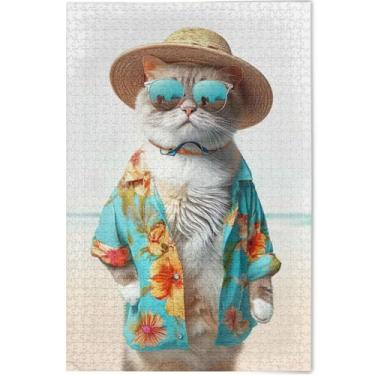 Imagem de Quebra-cabeças engraçados de gato vestido para adultos 1000 peças de quebra-cabeça presentes tecnológicos exclusivos cenário animal arte decoração, 75 cm x 50 cm