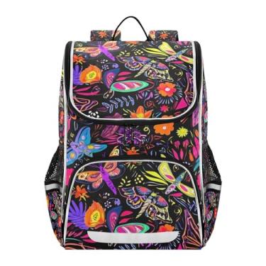 Imagem de Joisal Colorful Moths Flowers Black Backpack for Girls Kids Student Travel Back to School Bags Kawaii Princess Bookbags Toddler Elementary Backpacks for Boys